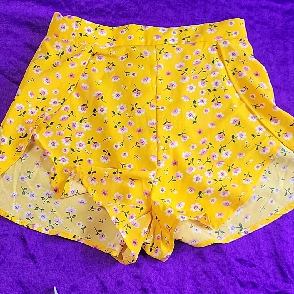 Shein mustard yellow pink floral off shoulder 2 piece set - Picture 10 of 15